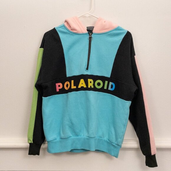 Polaroid Retro Colorblock Half-Zip Fleece Hoodie – Multicolor Streetwear Size S - Picture 2 of 5